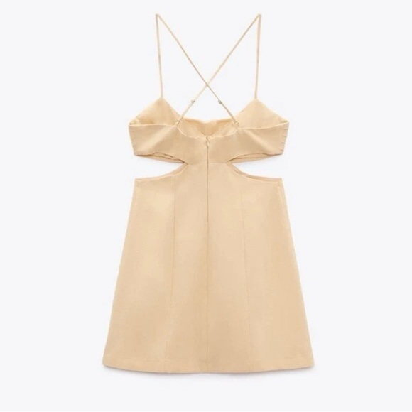 NWT Zara Linen Blend Cut Out Dress in Pale Peach Size S Small - Picture 4 of 12